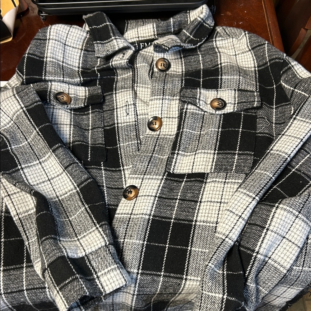 Long Plaid Button-Up Jacket